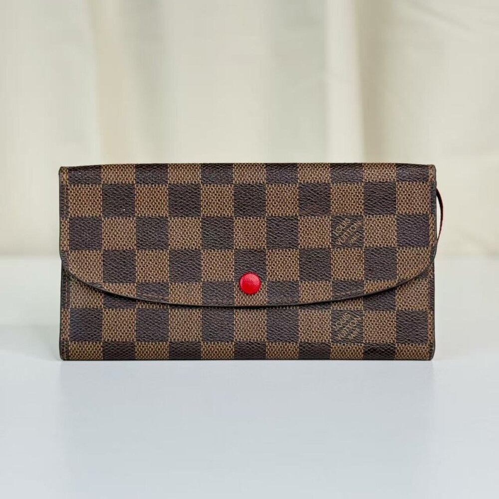 Louis Vuitton Damier Ebene Wallet with Red Button Classic Checkered Desiign